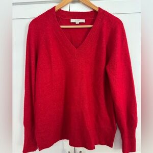 LOFT oversized v- neck Red Soft Knit Sweater Size S